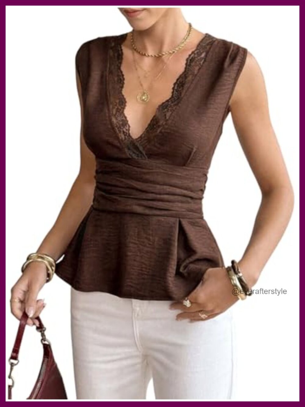 Lace Ruffle Hem Peplum Tank Top V Neck Sleeveless Summer Blouse